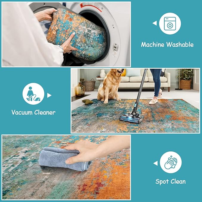 Lahome Modern Abstract Area Rug - 4x6 Colorful Rug for Bedroom Soft Washable Rugs for Living Room Dining Room Non Slip, Contemporary Indoor Carpet for Nursery Office Apartment Playroom Kitchen