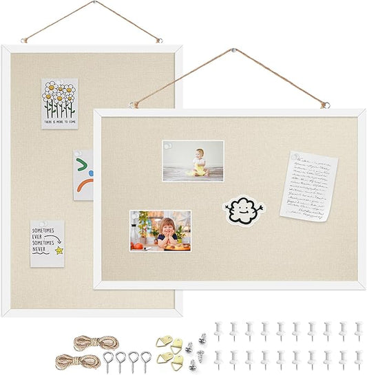 12x16 Inch (2-Pack) Cork Board for Wall Hanging with Linen, Bulletin Board with Push Pins, Mounted Memo Message Board for Home Office Decor, Dorm Room Essentials, Classroom Organization
