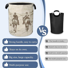 Western Cowboy Laundry Hamper With Handle,Foldable Oxford Cloth Horse Desert Laundry Basket,20.8