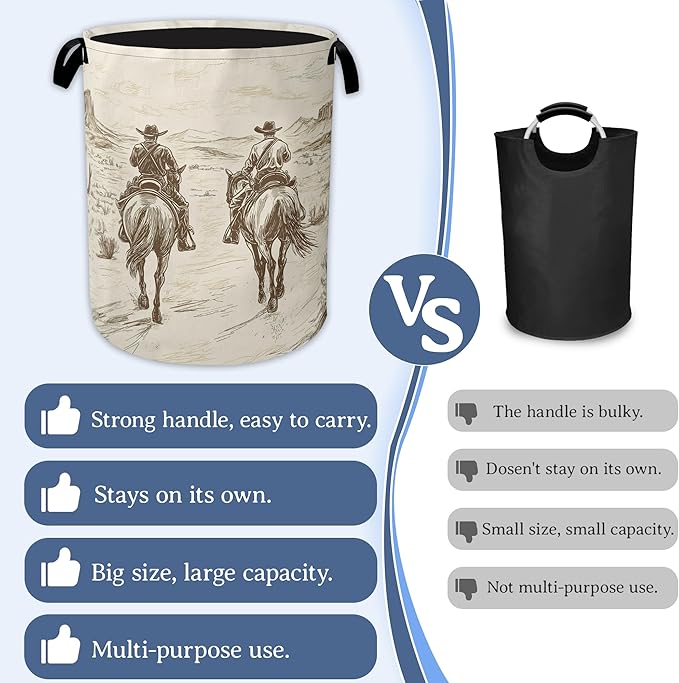 Western Cowboy Laundry Hamper With Handle,Foldable Oxford Cloth Horse Desert Laundry Basket,20.8"x16" Clothes Storage Basket for Laundry Room/Bedroom/Bathroom