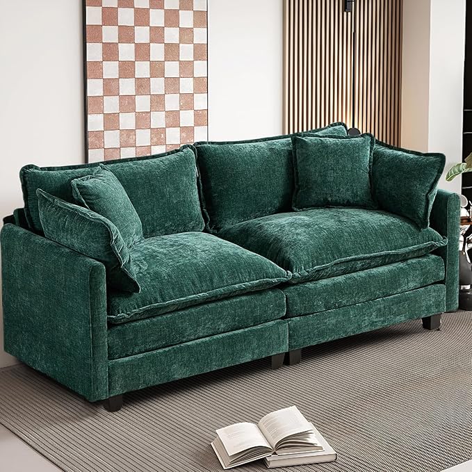 SoarFlash 77.95" Chenille Sectional Sofa, Comfy Modular Loveseat Sofa, Modern 2-Seat Couch Deep Seat Sofa Set for Living Room,Green