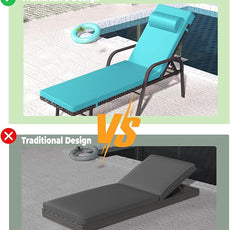 Patio Chaise Lounge Set 3 Pieces Pool Lounge Chairs,Cushioned Outdoor Folding Lounge Chair w/Arm and Rattan Adjustable Backrest for Poolside Porch,Folding Table Included,Turquoise Blue