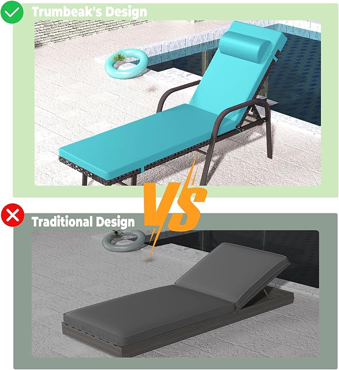 Patio Chaise Lounge Set 3 Pieces Pool Lounge Chairs,Cushioned Outdoor Folding Lounge Chair w/Arm and Rattan Adjustable Backrest for Poolside Porch,Folding Table Included,Turquoise Blue