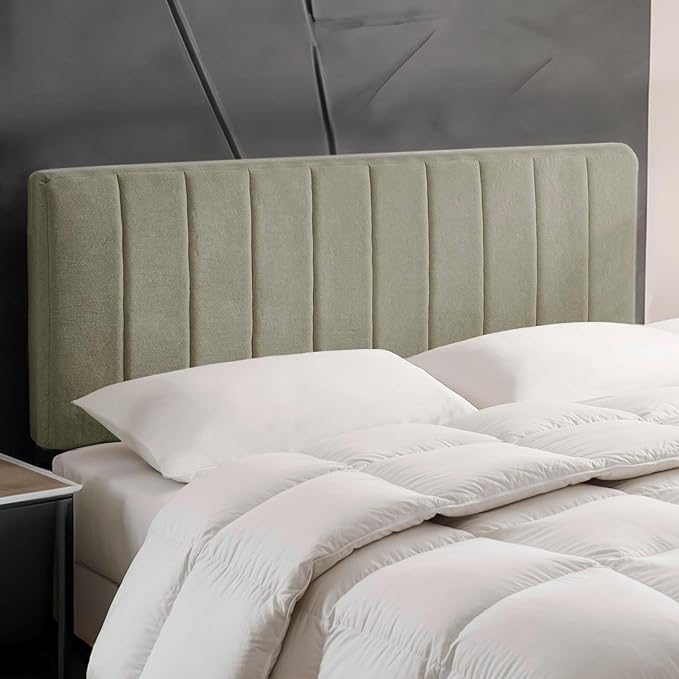 Upholstered Queen Headboard - Easy Assemble Channel Stitched Headboard Queen Size - Wall Mounted Headboards with 3D Soundproof Wall Panels Peel & Stick Floating Headboards, Olive Green