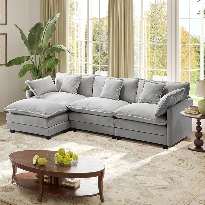 113.4" Modular Sectional Sofa,L Shaped Couch for Living Room,Modern Deep Seat Sofa 3 Seater Chenille Fabric Comfy Cloud Couches with Throw Pillows & Movable Ottoman