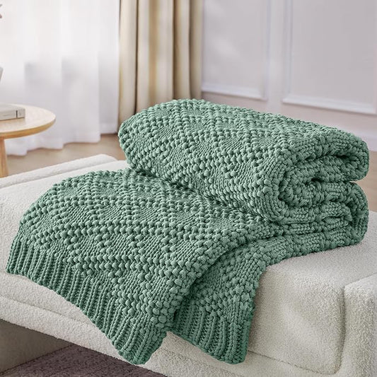 Knitted Weighted Blanket for Adult, Chunky Knit Weighted Throw for Sleep 48"*72" 10lbs, Cooling Breathable Heavy Blanket for Hot Sleepers, Machine Washable Blanket for Room Decor(HazeGreen)