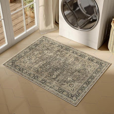 2x3 Washable Brown Area Rug Vintage Entryway Kitchen Carpet Non-Slip Soft Low Pile Distressed Indoor Small Throw Rug for Bedroom Bathroom Entrance