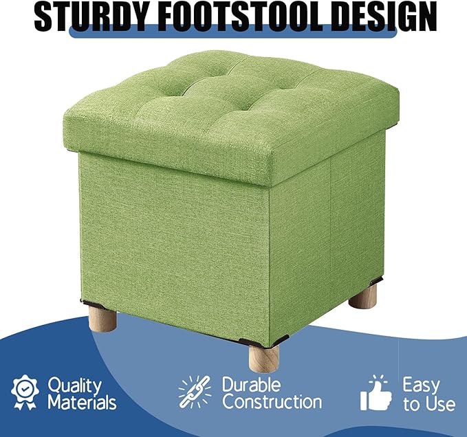 BRIAN & DANY 15 Inches Ottoman with Storage, Square Small Storage Ottoman Foot Rest with Legs, Ottomans Foot Stool for Dorm, Living Room, Entryway (Bright Green)