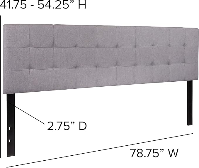 EMMA + OLIVER Quilted Tufted King Size Headboard in Light Gray Fabric