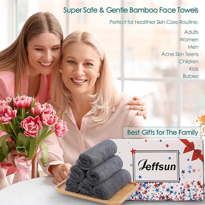 Face Towels 6 Pack, 13x13 inch Extra Large Grey Wash Cloths on Sensitive Skin, Super Soft and Gentle Bath Washcloths for Face and Body, Easy to Rinse Fast Dry Makeup Remover Eraser Face Cloths