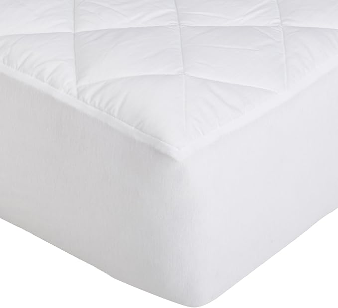 Amazon Basics Hypoallergenic Quilted Plush and Breathable Mattress Topper Pad, 18 Inches Deep, Queen, White