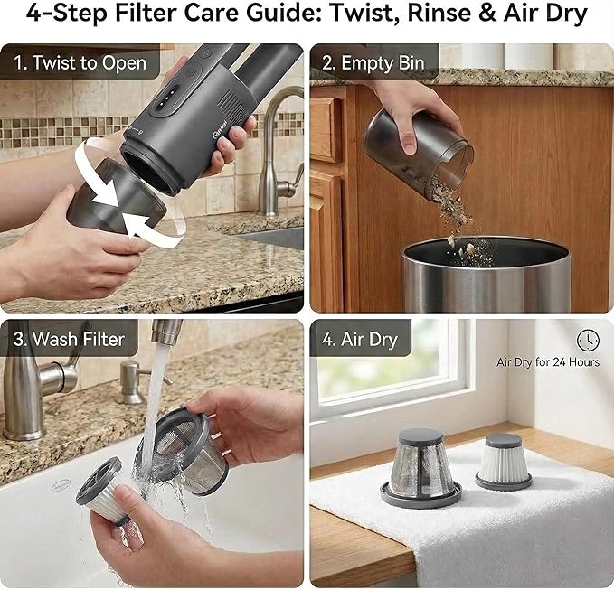 Handheld Vacuum Cordless, 5-in-1 Car Vacuum Portable Cordless 30 Mins Rapid Rechargeable Hand Vacuum Brushless Motor 19000Pa Strong Suction, Dust Busters for Car Home with 4 Nozzles, Gray