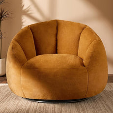 Swivel Giant Bean Bag Chair for Adults - Comfy Plush Round Shell Soft Accent Chair, Oversized Cozy Floor Sofa for Living Room, Bedroom & Game Rooms, Orange