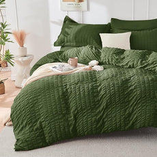 HYMOKEGE Olive Green Twin XL Comforter Set Seersucker 5 Pieces, All Season Luxury Bed in a Bag for Bedroom, Bedding Set with Comforter, Sheets, Pillowcase & Sham