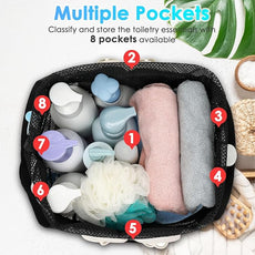 Mesh Shower Caddy Portable with Drawstring, Dorm Room Essentials for College Girls Guys, 8-Pocket Extra Large Shower Bag Basket Tote for Camping Beach Gym Travel Toiletry Bathroom