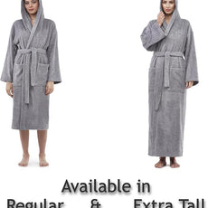 Arus Women's Hooded Classic Bathrobe Turkish Cotton Robe with Full Length Options
