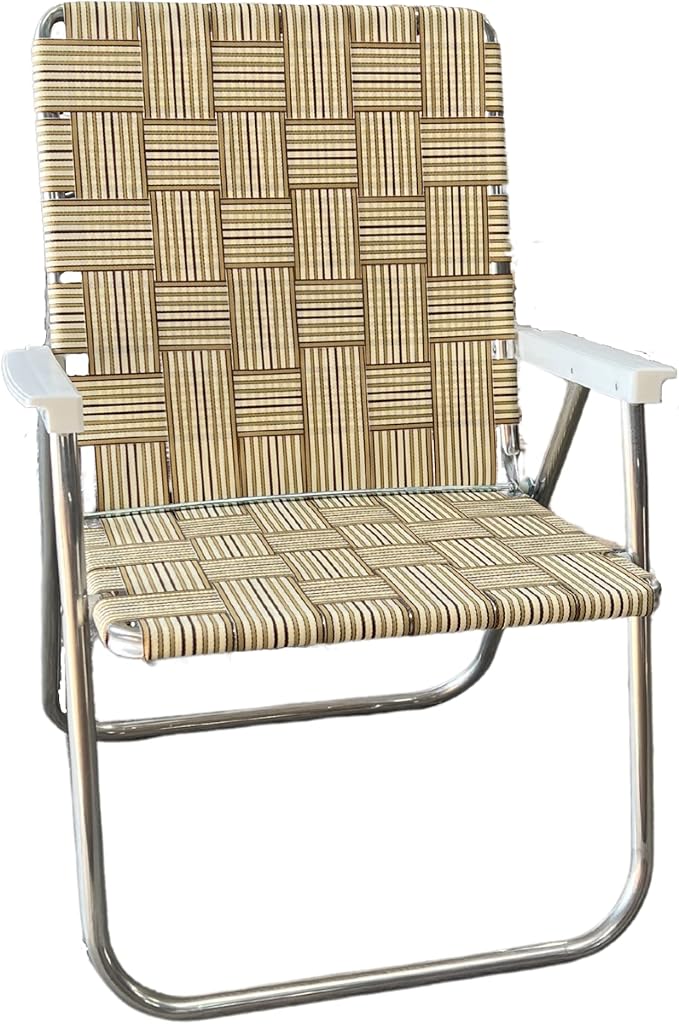 Lawn Chair USA Folding Aluminum Outdoor Patio Lawn Chair | Heavy-Duty Webbed Chairs for Camping, Sports, Beach, Yard & Tailgating | Lightweight Portable | Magnum - Tan Stripe