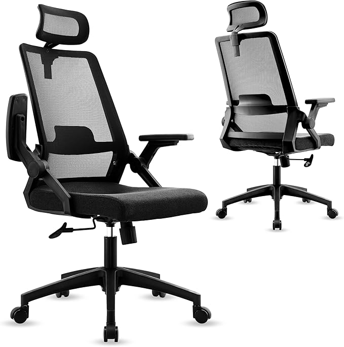 Office Chair ergonomically Designed with Breathable mesh backrest and Lumbar Support Adjustable Height Suitable for Offices Homes bedrooms Study Rooms (Black)