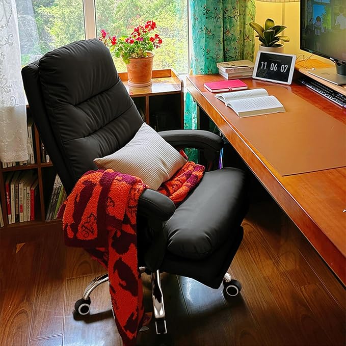 Office Chair with Soft Cushion High Back Gaming Chair Executive Desk Chair with Leg Rest Ergonomic Leather Computer Chair for Home Office
