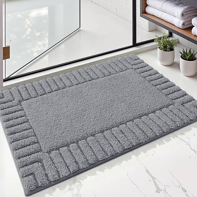 LUMI Bathroom Rugs Non Slip with Rubber Backing, Extra Soft Plush Microfiber Bath Rug Absorbent, Machine Washable Bath Mat Quick Dry for Tub, Shower, Hotel, Dark Grey, 16"x24"