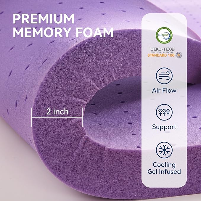 BDEUS Dual Layer 5 Inch Memory Foam Mattress Topper Full Size, 2 Inch Gel Memory Foam Plus 3 Inch 1450 GSM Down Alternative Quilted Pillow Top Mattress Pad Cover,Dark Gray