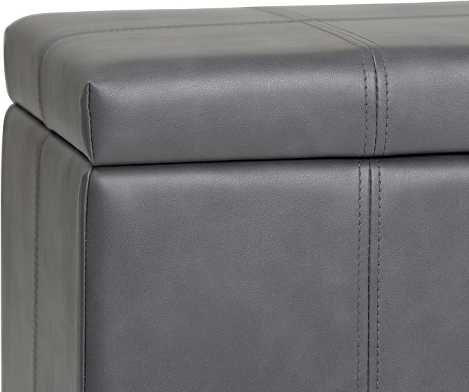 SIMPLIHOME Dover 36 inch Wide Contemporary Rectangle Storage Ottoman Bench in Stone Grey Vegan Faux Leather, Assembled, for the Living Room, Entryway and Family Room
