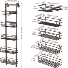 Orimade Over the Door Shower Caddy Adjustable 5 Tier Bronze,Bathroom Hanging Organizer Shelf Rustproof with 4 Hooks,Shower Basket with Soap Holder and Suction Cup