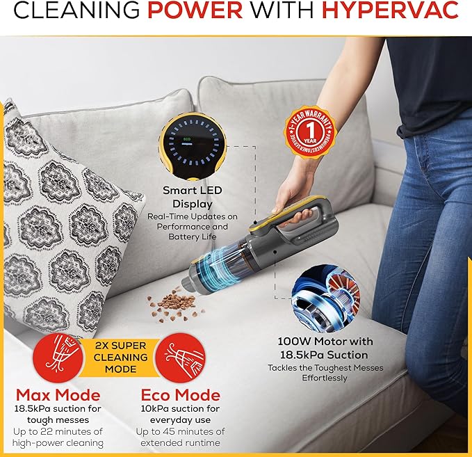 HyperVac 2-in-1 Handheld Portable Car Vacuum Cleaner & Blower, 18500Pa Suction, Corded/Cordless Air Duster with LED Light, Flexible Hoses, USB-C Fast Charge – Ideal for Home, Office & Pets(2025 Model)