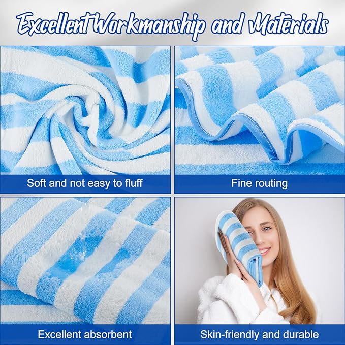 16 Pack Microfiber Bath Towels Bulk 27'' x 60'' Oversized Size Bath Towel Highly Absorbent Extra Large Soft Drying for Shower Beach Winter Salon Sport Gym Party (Stripes,Light Blue)