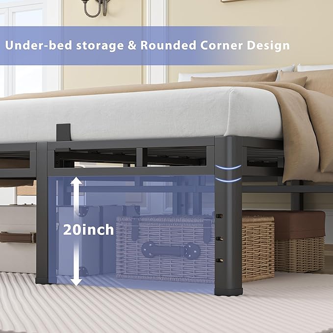 NKZ 24 Inch Twin Size Bed Frame, Metal Bed Frame & Box Spring 2 in 1 Platform with Round Corner Legs, 4000Lbs Heavy Duty Metal Frame, Mattress Slide Stopper, Headboard Hole, Noise-Free, Easy Assembly
