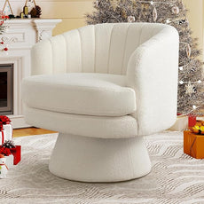 CANMOV Swivel Accent Chair with Armrest, Modern 360 Degree Swivel Barrel Chair with Curve Back and Soft Cushion,Comfy Round Sherpa Teddy Armchair Single Sofa for Living Room,Bedroom,Waiting Room,Beige