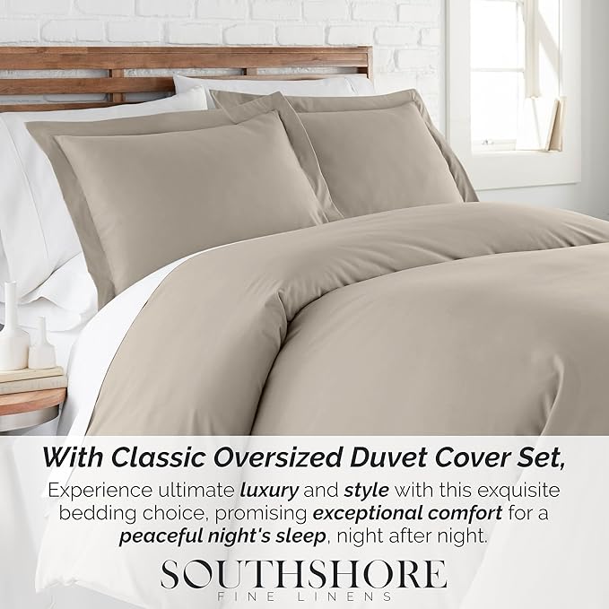 Southshore Fine Living, Inc. Premium Collection Oversized King Duvet Cover Set, Soft Duvet Cover 3-Piece, Two Matching Shams (108 in Wide x 98 in Long), Taupe, King/California King