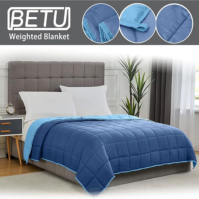 Blue Weighted Blanket for Adults 15lbs, 60"x80", Queen Size Cooling Heavy Throw Blanket for 120-160lbs, Microfiber Soft Thick Big Blankets Weighted Comforter Gift for Sleeping