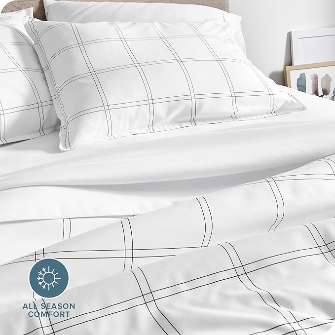 Bare Home Duvet Cover - Oversized Queen Size Bedding Set - Premium 1800 Super Soft Collection - Lightweight, Cooling - Soft Breathable Duvet Cover (Oversized Queen, Modern Plaid - White/Grey)