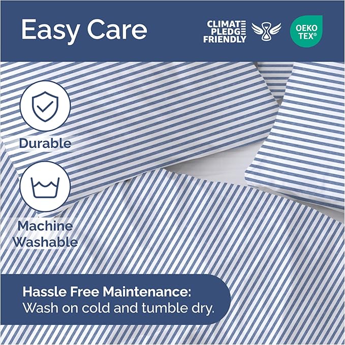 Duvet Cover King Size Set - Extra Soft King Size Duvet Cover 104 x 90 with 2 Pillow Shams - Hotel Luxury Easy Care and Fade Free w/Zipper Closures & Ties - Comfy Breathable Bedding Set (Blue Stripes)