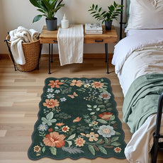 Lahome Floral Green Rugs for Entryway, 2X3 Washable Kitchen Rugs Non Slip Soft Rug, Ultra-Thin Indoor Door Mat Stain Resistant Boho Small Throw Carpet for Bathroom Bedroom(2x3ft, Dark Green)