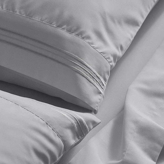 Mellanni King Sheet Set - 6-Piece Iconic Collection Bedding, (Including 4 Pillowcases), 21-Inch Extra Deep Pocket, Easy Care, Ultra Soft, Cooling Sheets, Brushed Microfiber - Light Gray