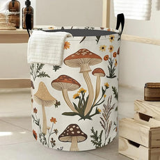 Laundry Basket,Retro Mushrooms Large Canvas Fabric Lightweight Storage Hamper Organizer Dirty Clothes Collapsible Waterproof for College Dorms,Bathroom