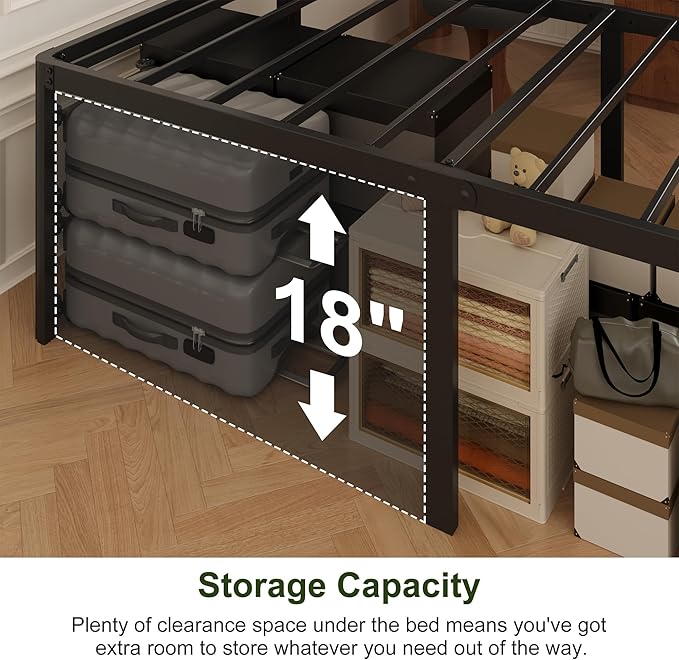 20 Inch King Bed Frame with Rounded Corner Legs No Box Spring Needed King Size Platform Bed Frame, Heavy Duty, Easy Assembly, Noise Free, Black.