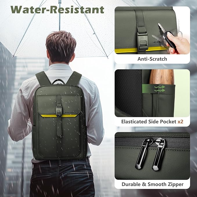 hk Slim Laptop Backpack for Men Women, Lightweight Business Backpacks 15.6 Inch Water-resistant Computer Bag for College Work Daily