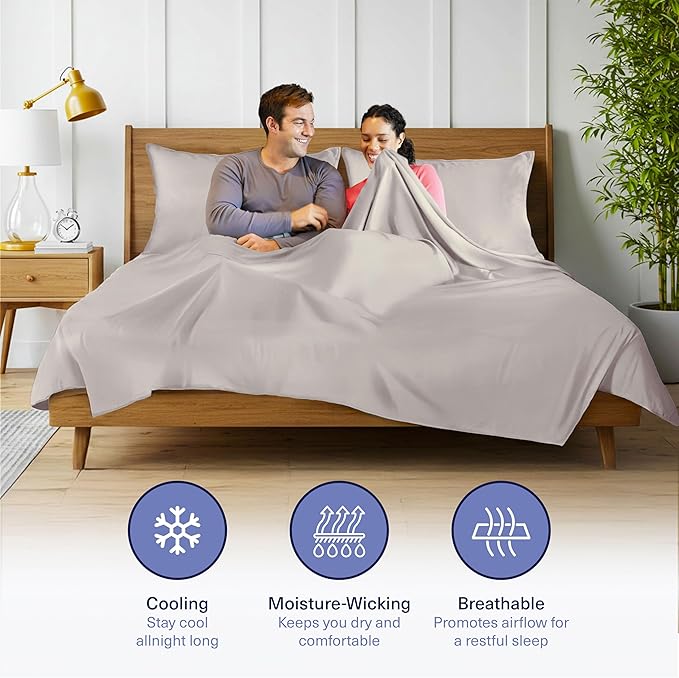 Kickoff Viscose Bamboo Sheets Twin Size 3-pc 100% Organic Bamboo Viscose Bed Cooling Sheets Twin Size Set Cool Bedding for hot Sleepers Sheet, Flat, Fitted, Pillowcase (Light Grey, T) KickoffHome