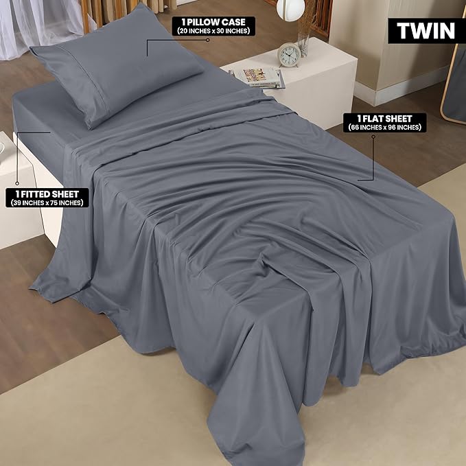 Utopia Bedding Twin Bed Sheets Set - Pack of 2 Sheet Sets - Perfect for Spa, Hotel, & Guest Bedroom - Brushed Microfiber - Shrinkage and Fade Resistant - Easy Care (Grey)
