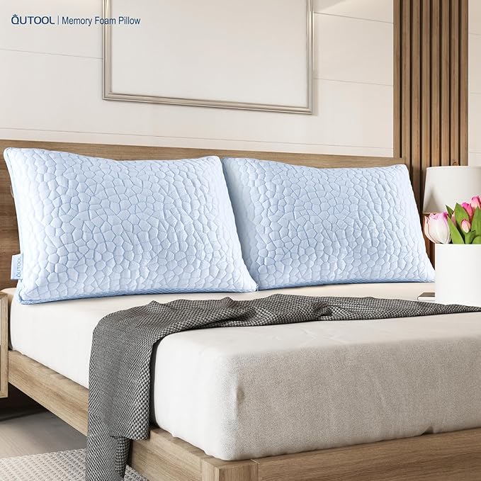 QUTOOL Enhanced Cooling Gel Pillow Standard Size 1 Pack, CertiPUR-US Shredded Memory Foam Pillows for Hot Sleepers, Support Yet Soft Adjustable Bed Pillow for Side, Back, Stomach Sleepers, Home Gifts