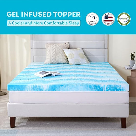 EGO Topper 2 Inch Twin XL Memory Foam Mattress Topper, Gel Foam Mattress Topper for Pressure Relief, Ventilated Design Bed Topper in a Box, CertiPUR-US Certified, 38"×80", Medium