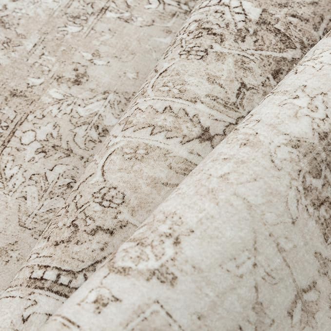 Taupe Runner Rug 2x6 Hallway Kitchen Washable Vintage Carpet Non Slip Retro Distressed Low Pile Soft Oriental Medallion Thin Long Throw Rug for Entryway Bathroom Office Laundry Dining Room