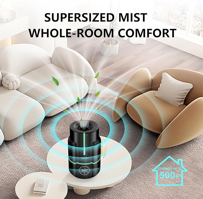 6L/1.6Gal Humidifiers for Bedroom, 60H Runtime 26 dB Quiet Supersized Cool Mist Air Humidifiers for Large Room, Baby Nursery, Plant, Indoor, Night Light, Easy to Clean, Precise Humidity Control