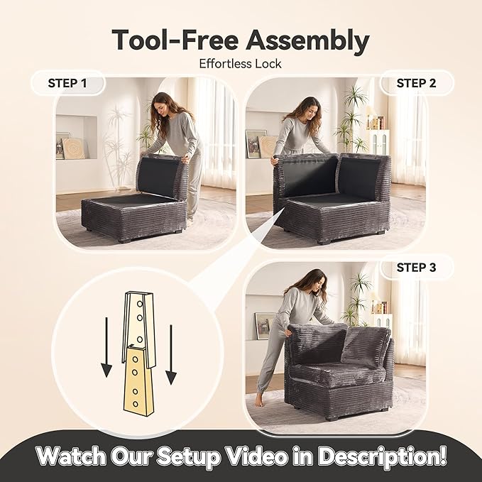 Large 6 Seat Modular Sectional Sofa with Ottoman Seat Corduroy Sleeper Sectional Sofa Bed Oversized Convertible Modular Couch for Living Room