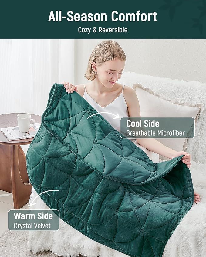Weighted Lap Blanket 7 lbs for Adults, Luxury Soft Small Weighted Blanket, Compact Portable Weighted Lap Pad for Relaxation, Sleeping, Travel, All-Season Use, Forest Green, 40" x 52"