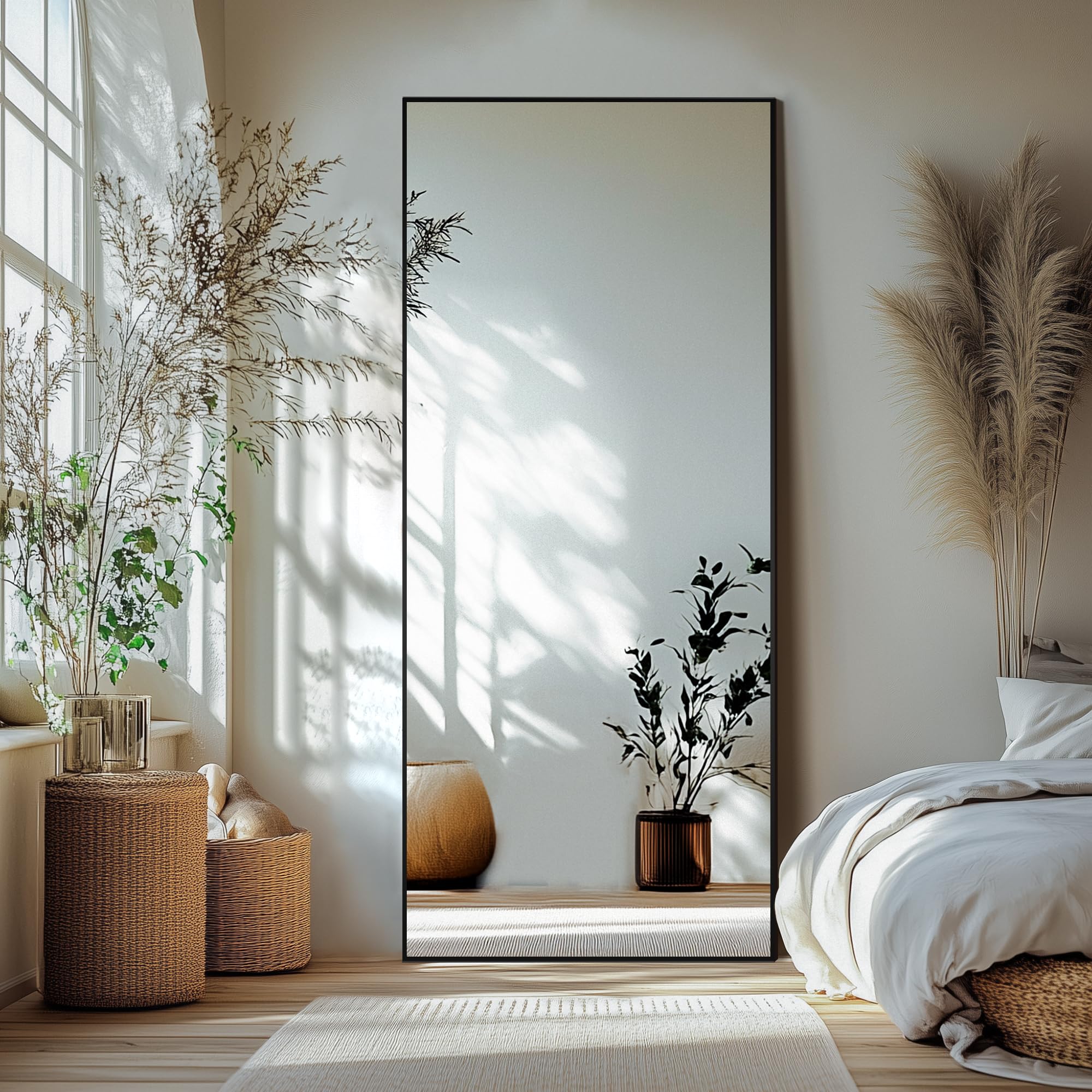 Delma Wall Full Length Mirror,Standing Mirror Full Body,Large Floor for Wall Door Bedroom Bathroom Living Room with Aluminium Frame(with Stand,56x15-Black) Dormly