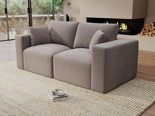Modular Loveseat Couch Cloud Couches for Living Room - 79" Boneless Sofa - No Assembly Required, Cozy Corduroy Convertible Full Sponge Compression Sofas for House, Apartment(Grey)